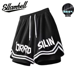 American basketball shorts lined with fake two pieces of three-point ice silk, quick drying that can't reach the knee, running, fitness training, sports, men's summer