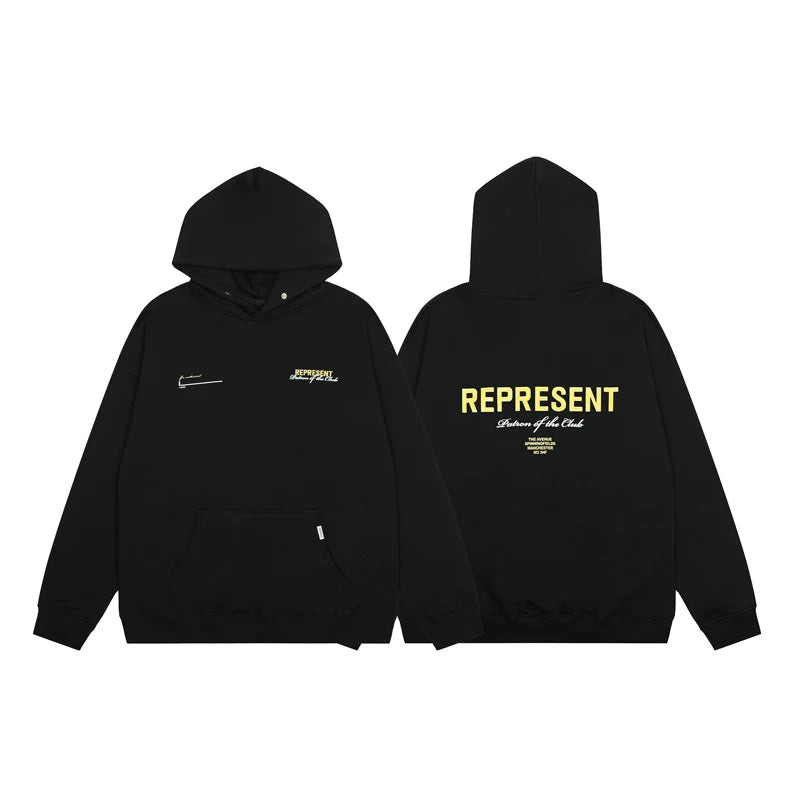 Representative logo basic letter loose casual American high street men's and women's versatile pure cotton hooded sweatshirt