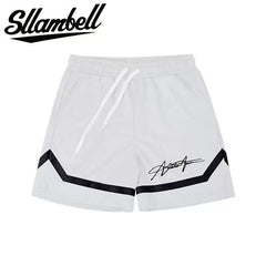 SLLAMBELL Men's American Basketball Speed Dry Shorts, Color blocked Weaving Belt, Over the Knee Pentagram Pants, Fitness