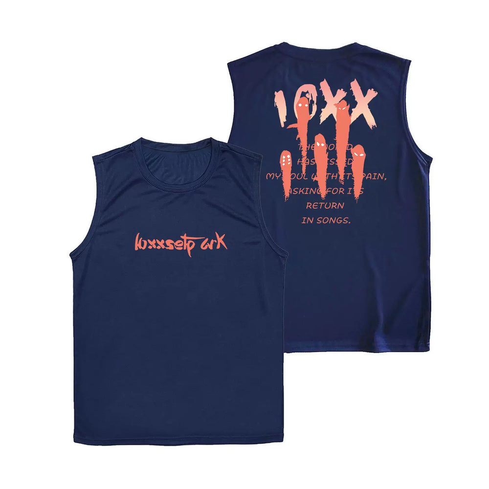 Fun letter printed fitness vest for men and women, summer loose sleeveless T-shirt, sports training clothes, running speed drying