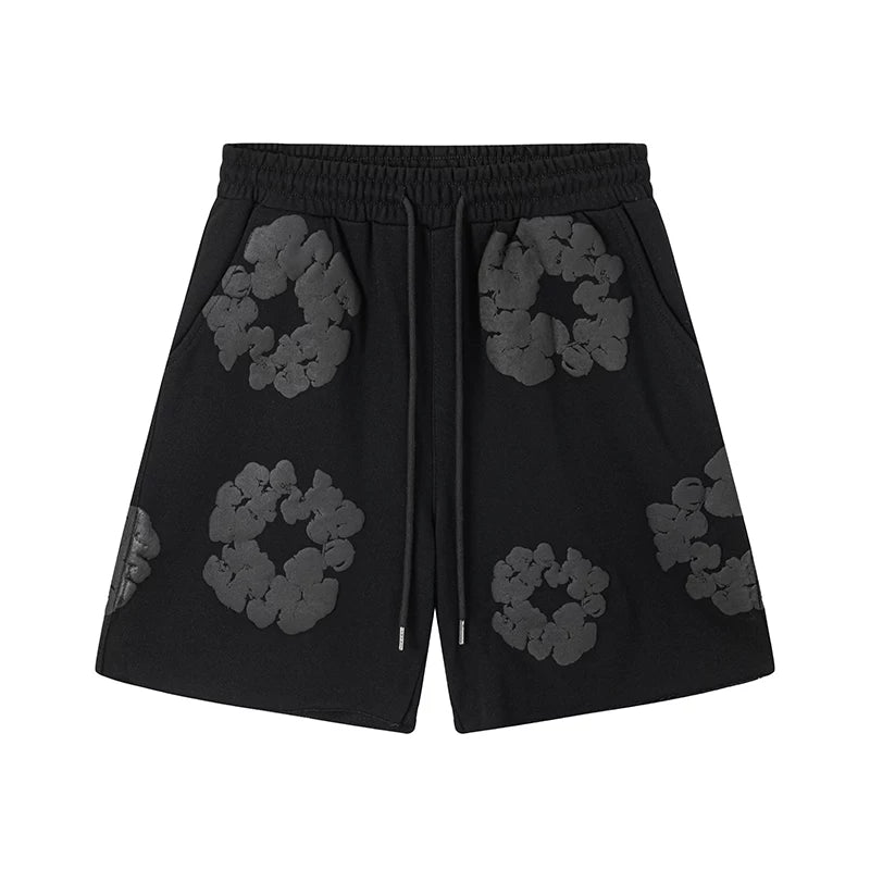 Denim Tears Cotton Wreath Graphic Shorts - Black / Stealth Edition