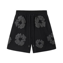 Denim Tears Cotton Wreath Graphic Shorts - Black / Stealth Edition