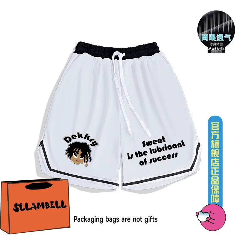 Summer quick drying shorts men's thin cartoon print 2025 new running casual sports basketball five quarter pants
