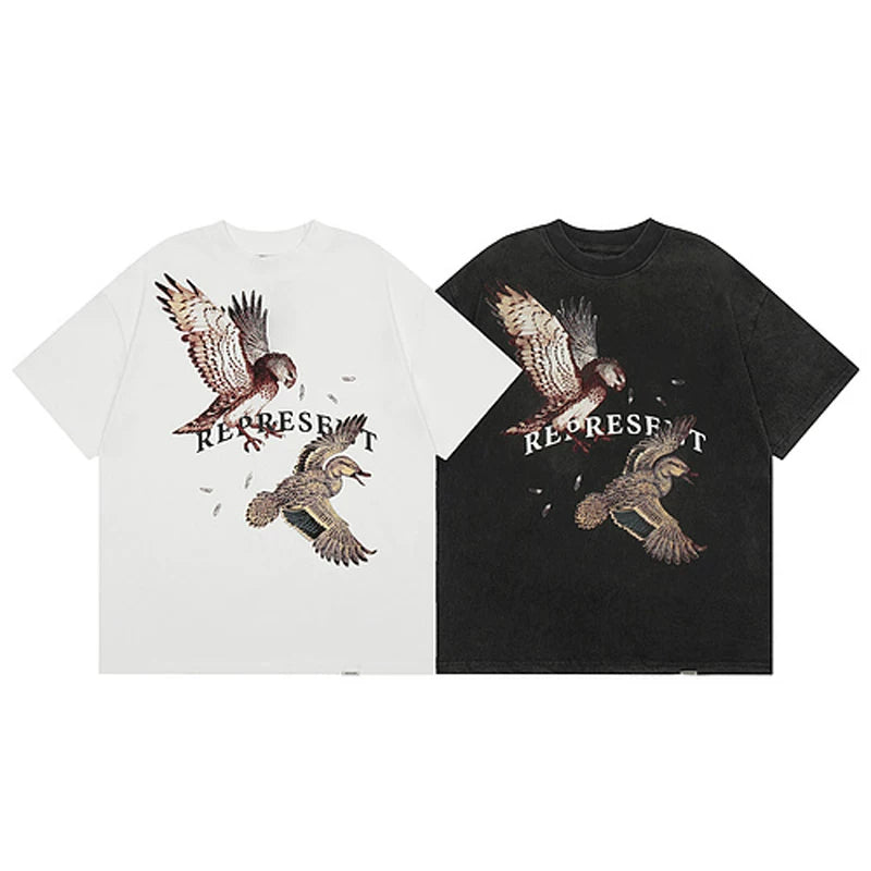 Representative: White Bird Washed and Used Short Sleeve American Trendy Brand High Street Summer Cotton Loose Men's and Women's T-shirt