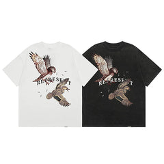 Representative: White Bird Washed and Used Short Sleeve American Trendy Brand High Street Summer Cotton Loose Men's and Women's T-shirt