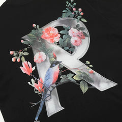 Representative floral R letter short sleeved American high street casual summer cotton loose fitting couple T-shirt trend