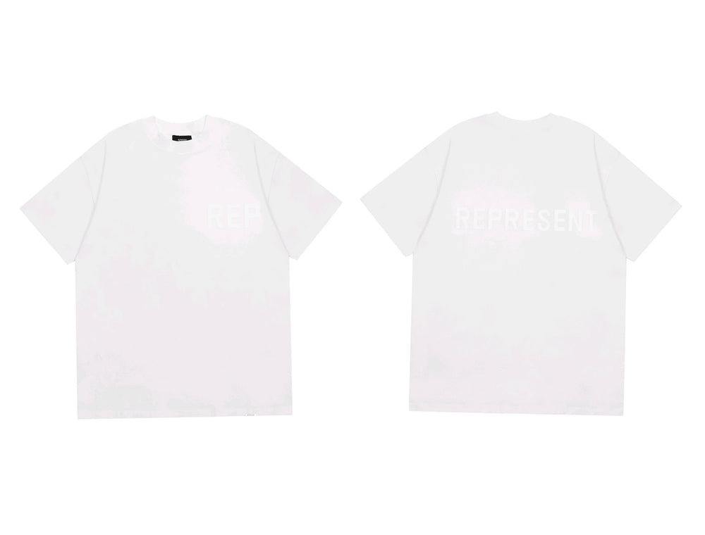 Represent Tonal "REP" & "REPRESENT" Logo T-Shirt - White