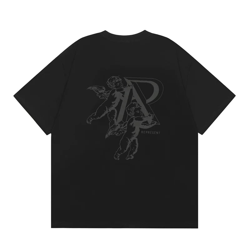 Representative Angel R letter short sleeved American fashion brand high street casual summer pure cotton loose men's and women's T-shirt trend