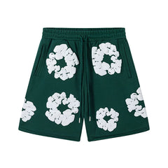 Denim Tears Cotton Wreath Graphic Shorts - Dark Green / Relaxed Streetwear Fit