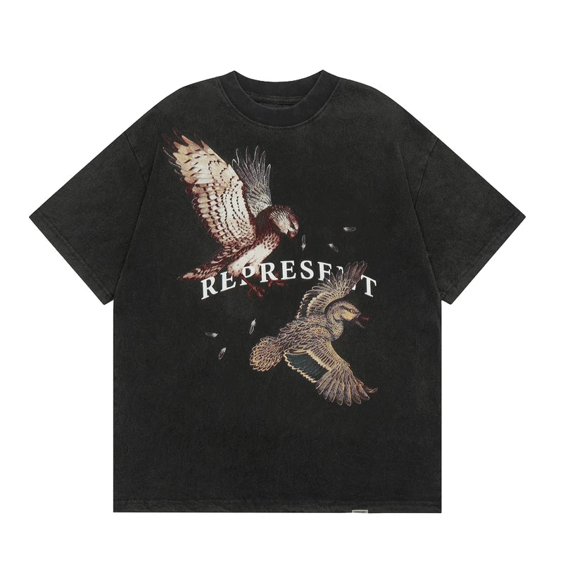 Representative: White Bird Washed and Used Short Sleeve American Trendy Brand High Street Summer Cotton Loose Men's and Women's T-shirt