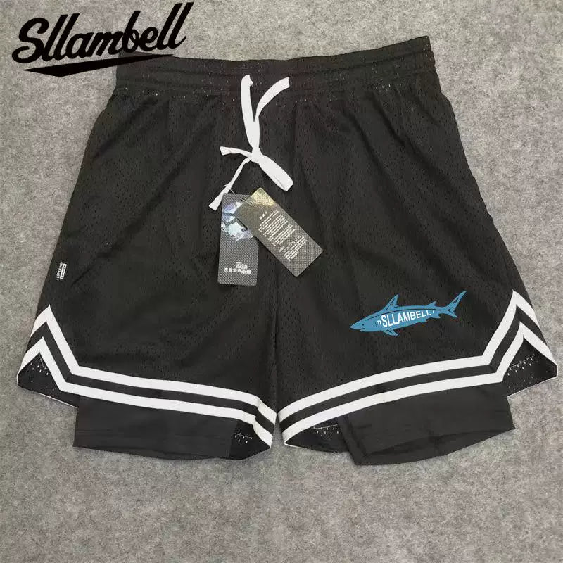 New American style trendy high street basketball letter printed men's summer vacation two shorts loose training sports pants