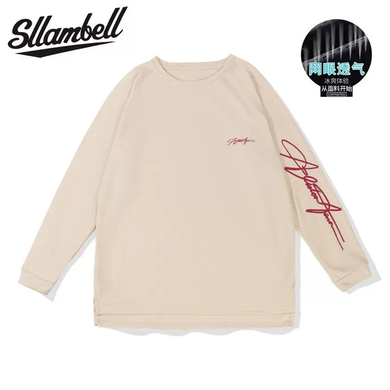 SLLAMBELL basketball quick drying long sleeved mesh sports t-shirt men's American English hip-hop street shooting suit patchwork