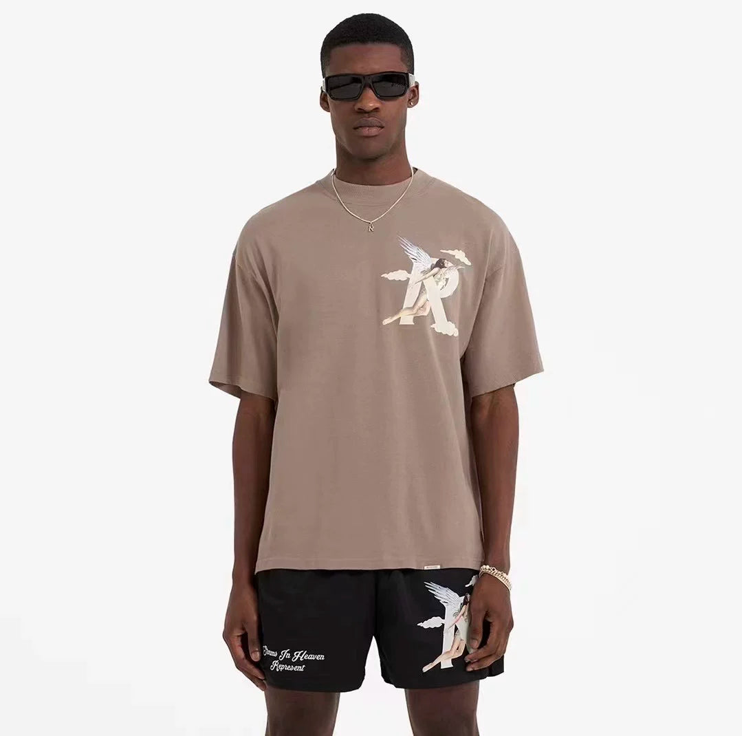 REPRESENT Goddess Angel Wings R Letter American Summer Cotton Loose High Street Couple Short sleeved T-shirt Trendy