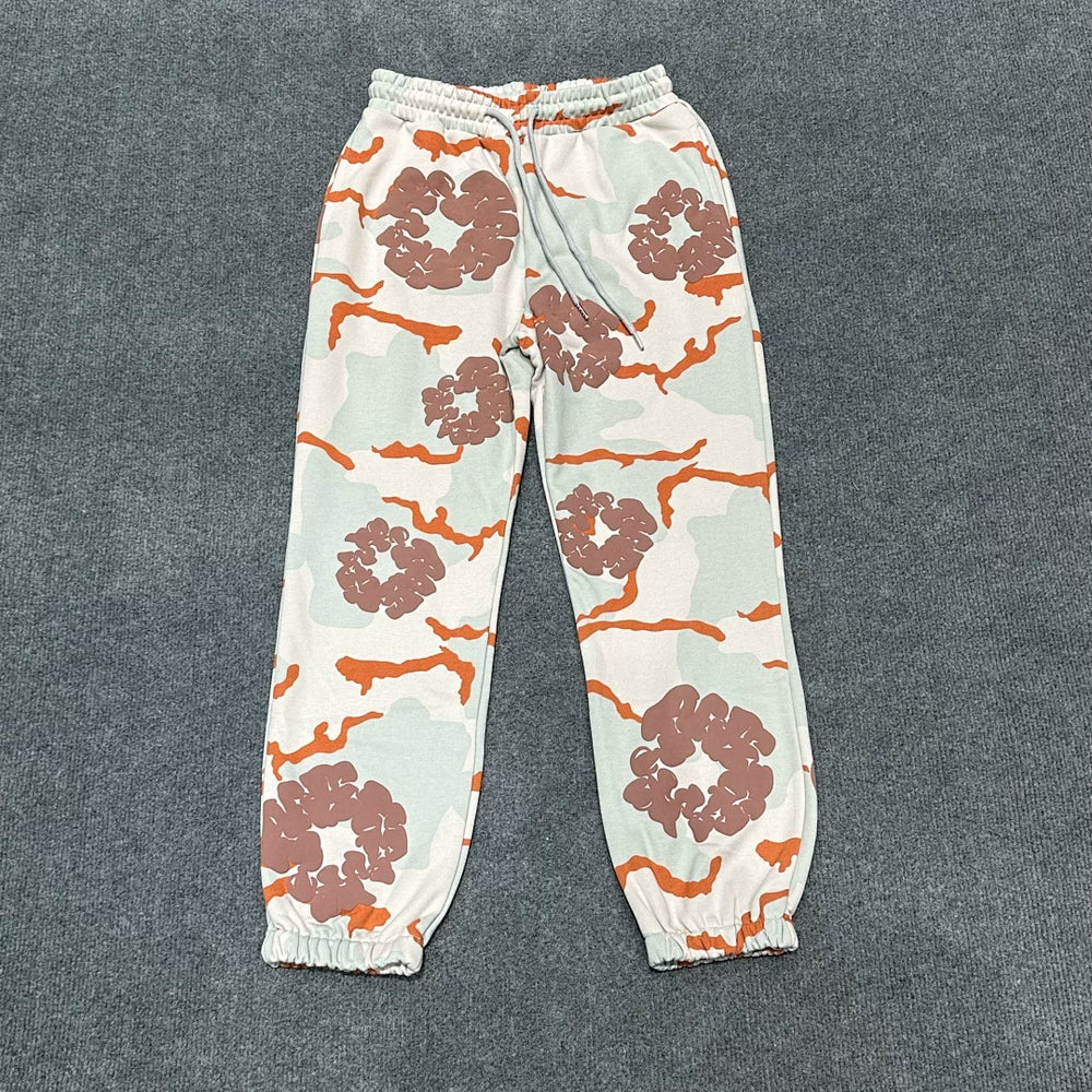 "Denim Tears" Orange & Mint Camo Floral Pattern Oversized Sweatpants