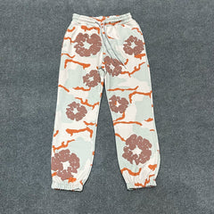 "Denim Tears" Orange & Mint Camo Floral Pattern Oversized Sweatpants