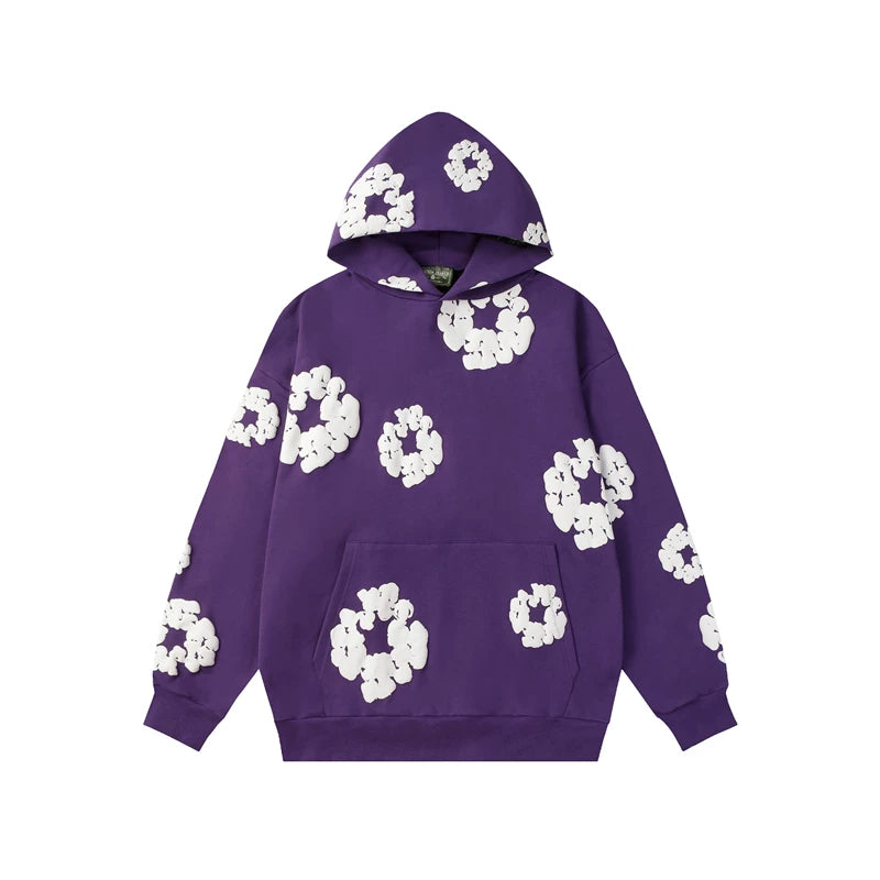 Denim Tears Cotton Wreath Graphic Hoodie - Purple / Relaxed Streetwear Fit