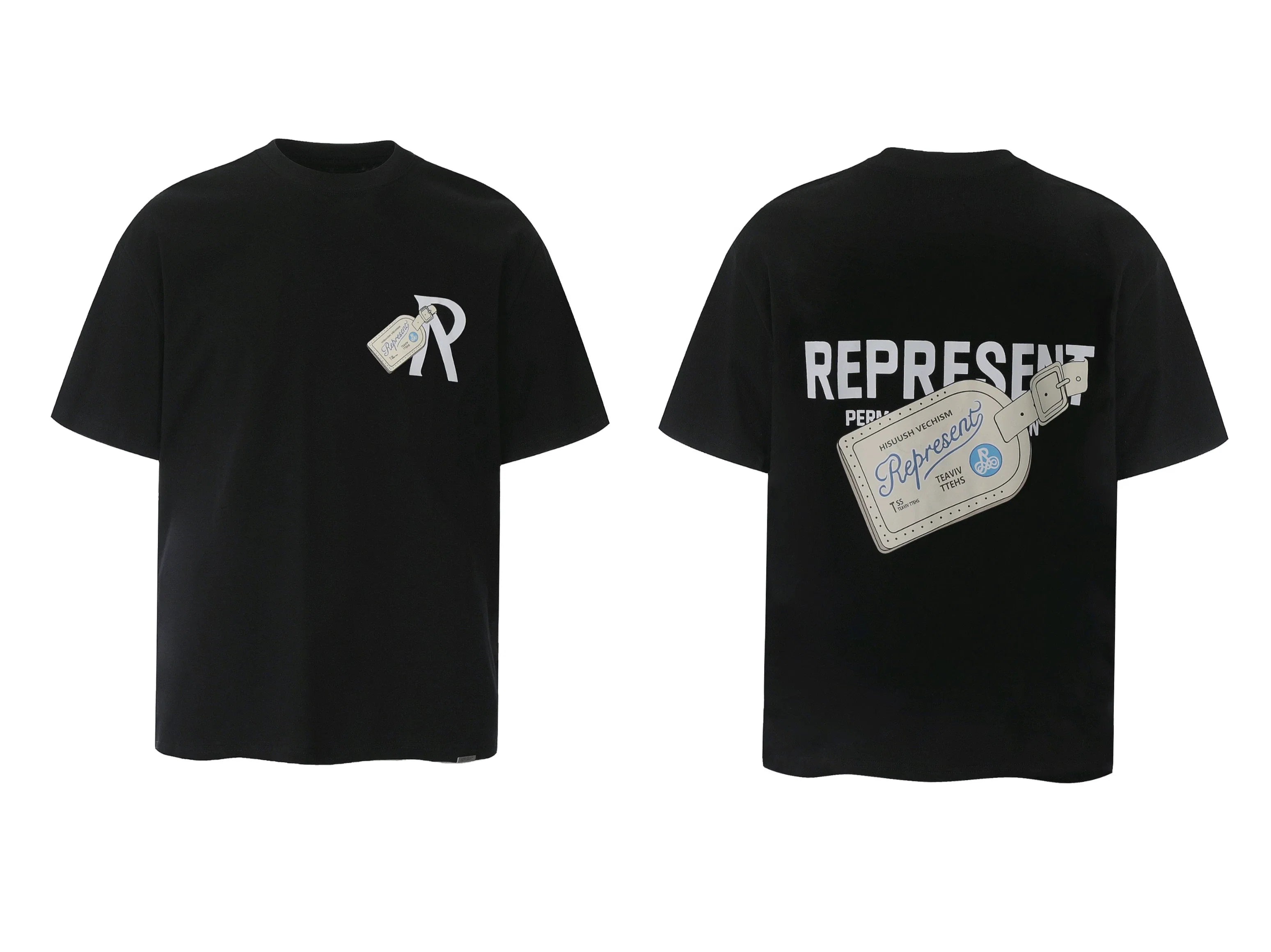 Represent Luggage Tag & "R" Graphic T-Shirt - Black