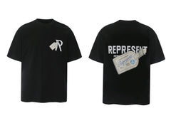 Represent Luggage Tag & "R" Graphic T-Shirt - Black