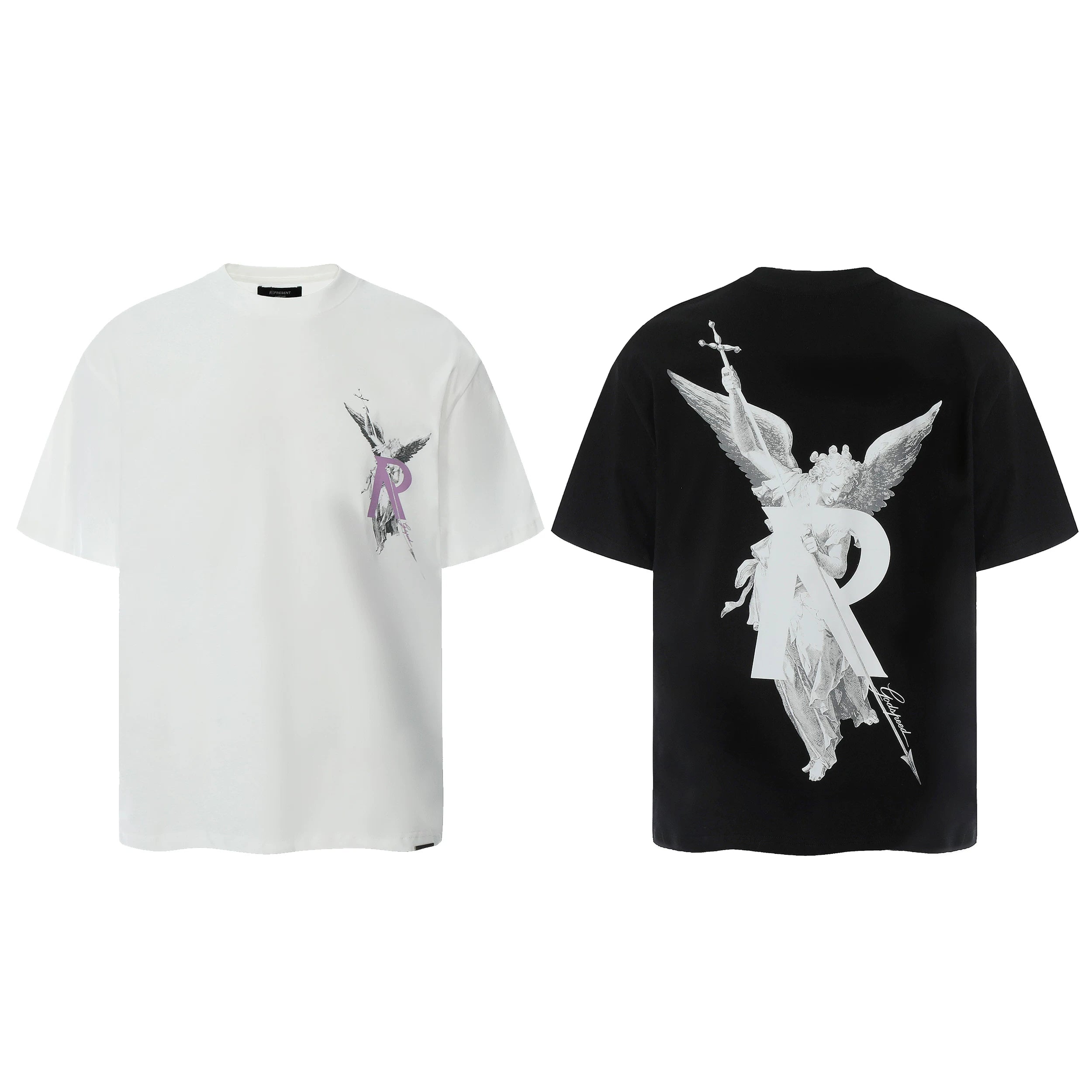 Representative character angel letter short sleeved American niche trendy brand high street summer pure cotton loose fitting men's and women's T-shirt