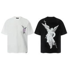 Representative character angel letter short sleeved American niche trendy brand high street summer pure cotton loose fitting men's and women's T-shirt