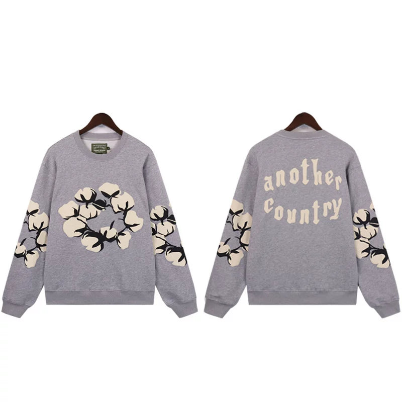 "Denim Tears" Another Country Cotton Wreath Oversized Grey Sweatshirt