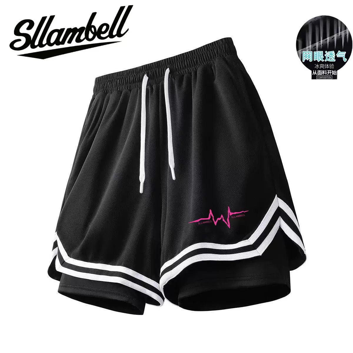 American basketball shorts lined fake two-piece three-point ice silk quick-drying knee-length running fitness training sports men summer