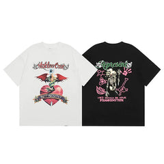 Representative Love Skull Direct Spray VTG Short Sleeve American High Street Casual Summer Cotton Loose Men's and Women's T-shirt