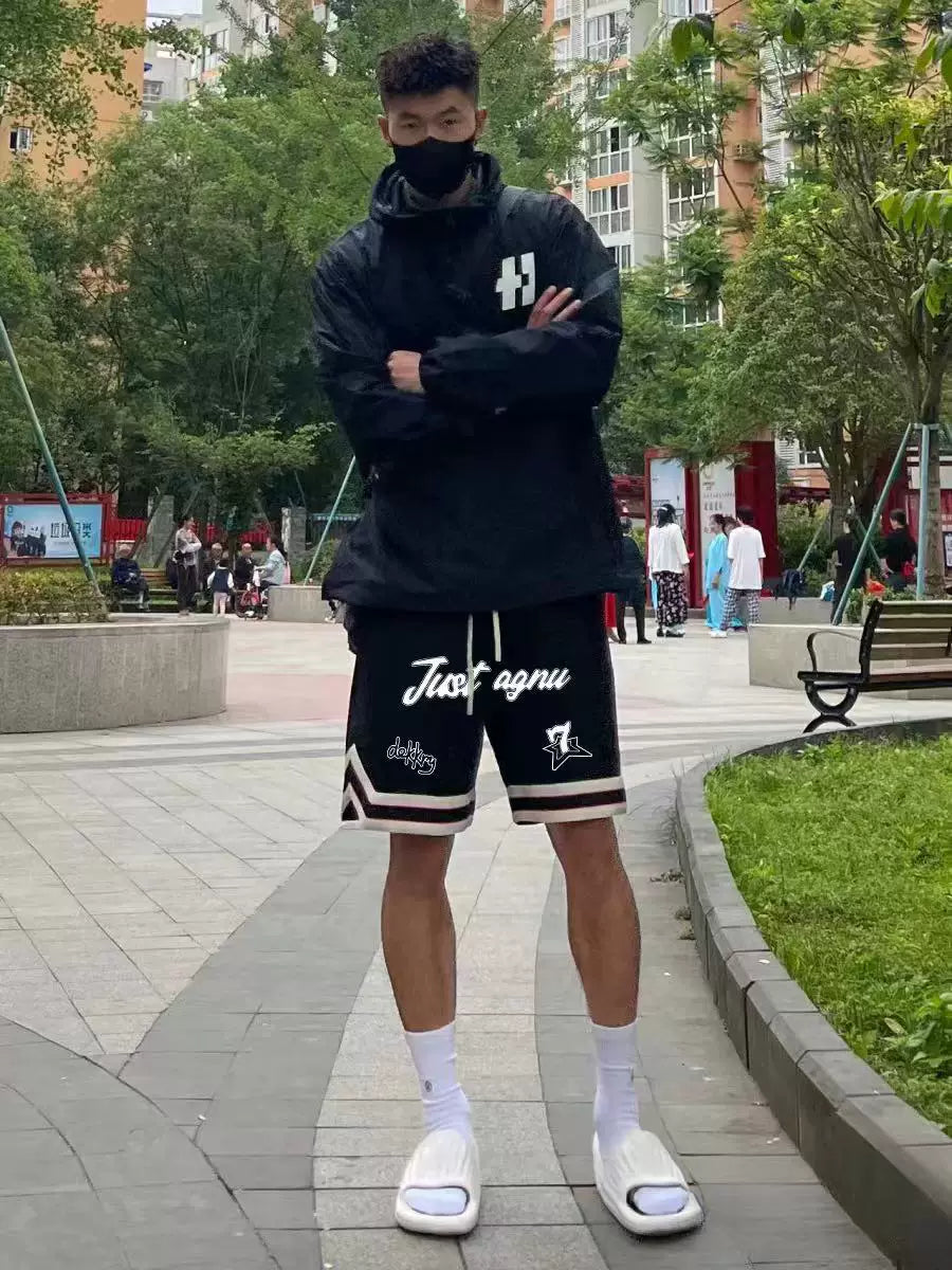 Printed American basketball shorts, quick drying mesh five quarter pants, training stripes, trendy sports, loose fit, fitness, running, summer