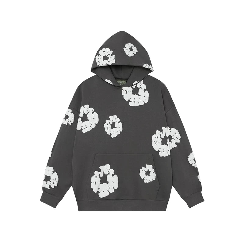 Denim Tears Cotton Wreath Graphic Hoodie - Charcoal Grey / Relaxed Streetwear Fit