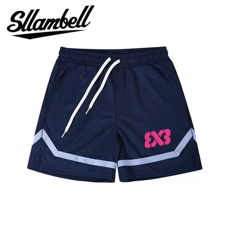 SLLAMBELL co branded 3 × 3 men's American basketball sport quick drying shorts, contrasting colors, not over the knee five quarter shorts, healthy