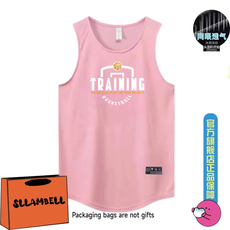 New quick drying vest for men in summer, breathable, sweat absorbing, casual ice silk sleeveless T-shirt, fitness pitching suit, letter camisole