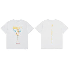 Represent Angel Figurine & Vertical Logo Graphic T-Shirt - White