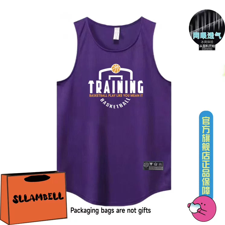 New quick drying vest for men in summer, breathable, sweat absorbing, casual ice silk sleeveless T-shirt, fitness pitching suit, letter camisole