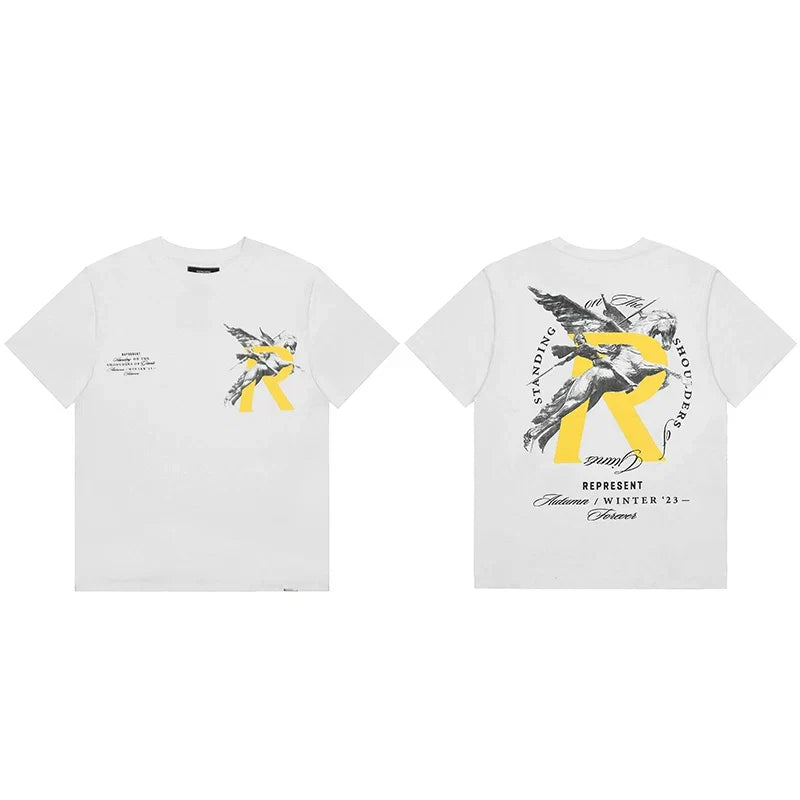 Represent "Standing on Shoulders" Angel "R" Graphic T-Shirt - Off-White