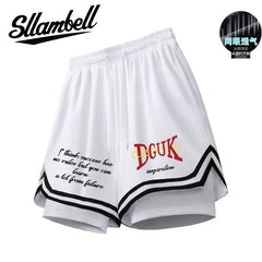 American basketball shorts lined with fake two pieces of three-point ice silk, quick drying that can't reach the knee, running, fitness training, sports, men's summer