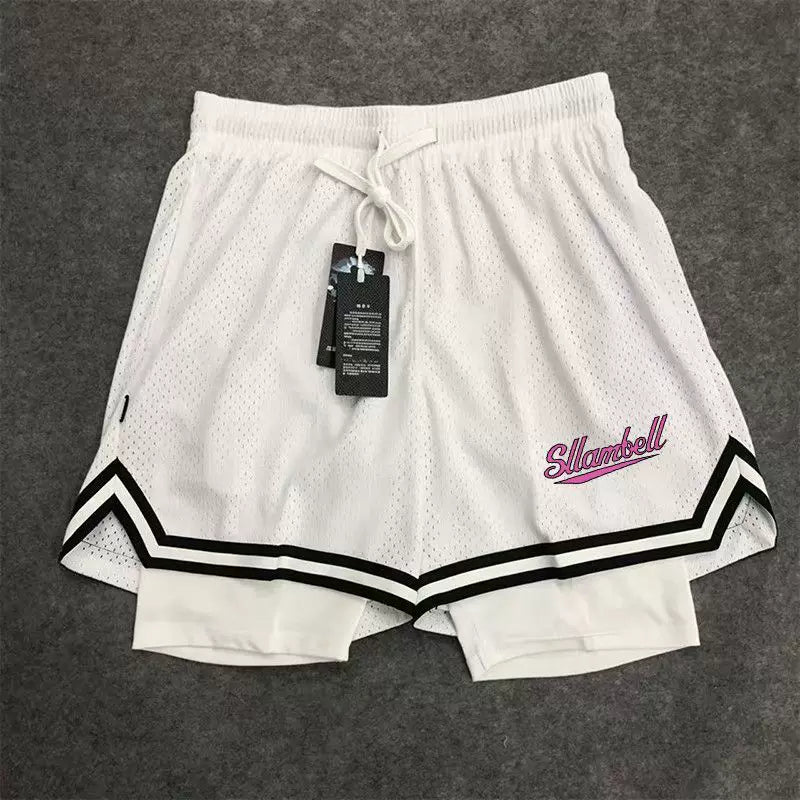 New American style trendy high street basketball letter printed men's summer vacation two shorts loose training sports pants