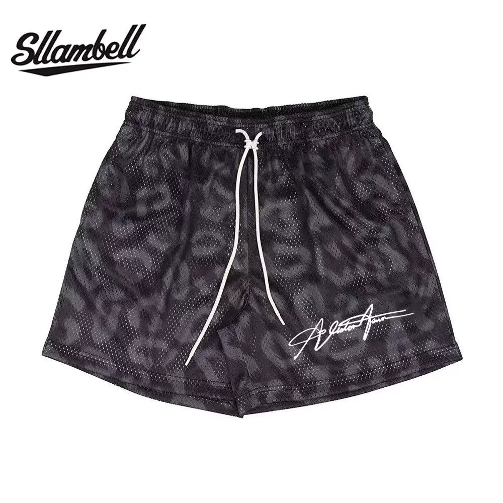SLLAMBELL new animal leopard print shorts men's sports pants basketball American mesh quarter pants loose and trendy