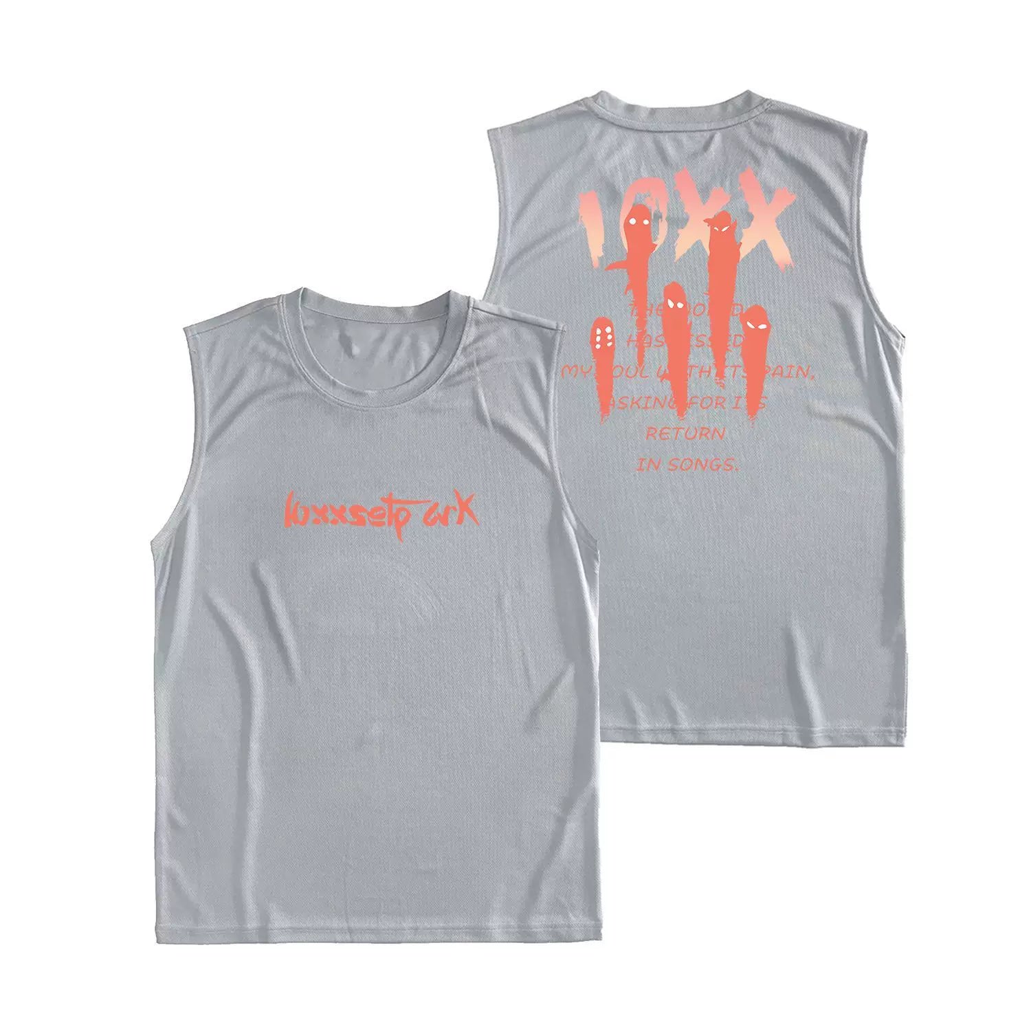 Fun letter printed fitness vest for men and women, summer loose sleeveless T-shirt, sports training clothes, running speed drying