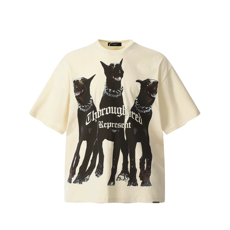 REPRESENT: A niche fashion brand, Vintage Doberman, shark distressed washed T-shirt, fog high street men's and women's short sleeved shirt