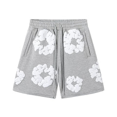Denim Tears Cotton Wreath Graphic Shorts - Heather Grey / Relaxed Streetwear Fit