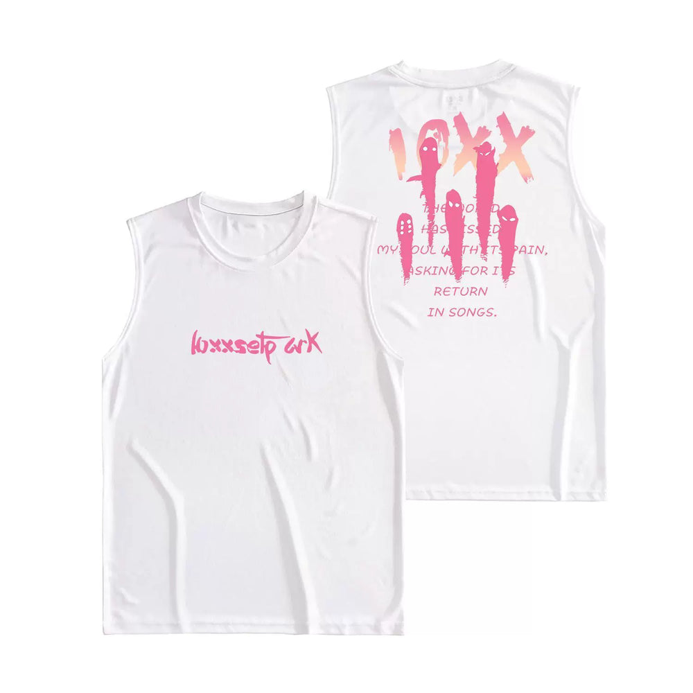 Fun letter printed fitness vest for men and women, summer loose sleeveless T-shirt, sports training clothes, running speed drying