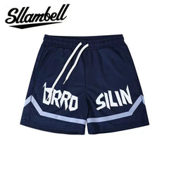 SLLAMBELL American style new trendy high street basketball letter printed men's off-season shorts loose sports pants