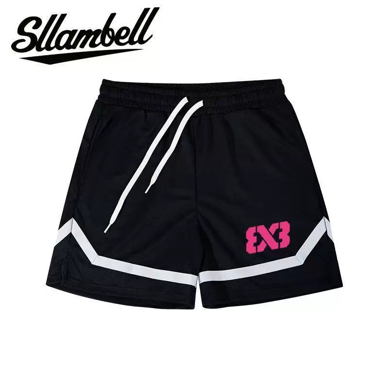 SLLAMBELL co branded 3 × 3 men's American basketball sport quick drying shorts, contrasting colors, not over the knee five quarter shorts, healthy