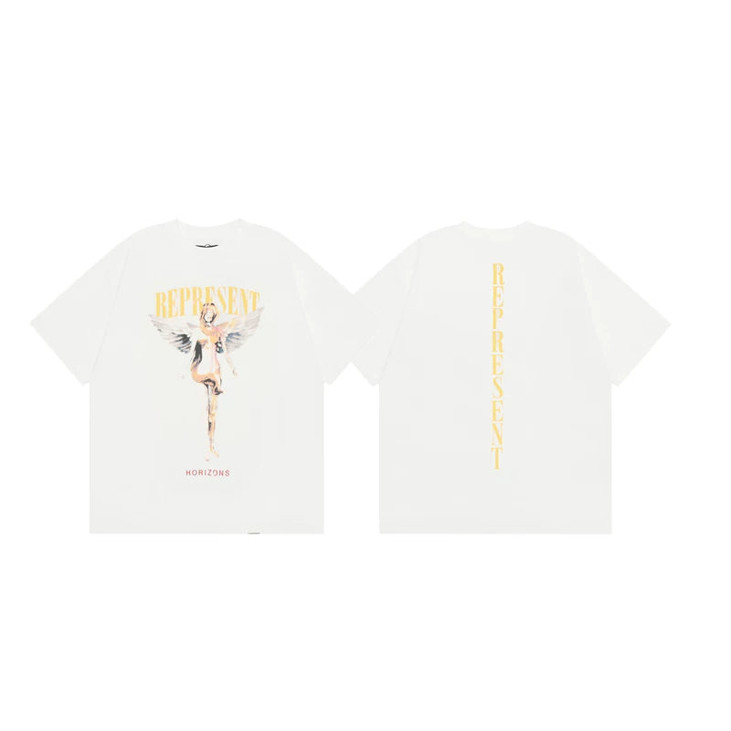Representative Angel Goddess Letter Short Sleeve American Trendy Brand High Street Leisure Summer Cotton Loose Men's and Women's T-shirts