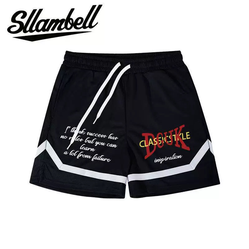 SLLAMBELL co branded ins men's American basketball sport quick drying shorts with contrasting colors, knee length five quarter shorts for fitness