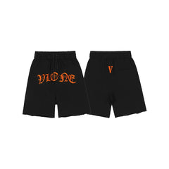 Vlone Gothic Logo Graphic Sweatshorts - Black/Orange
