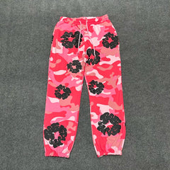 "Denim Tears" Pink Camo Floral Pattern Oversized Sweatpants