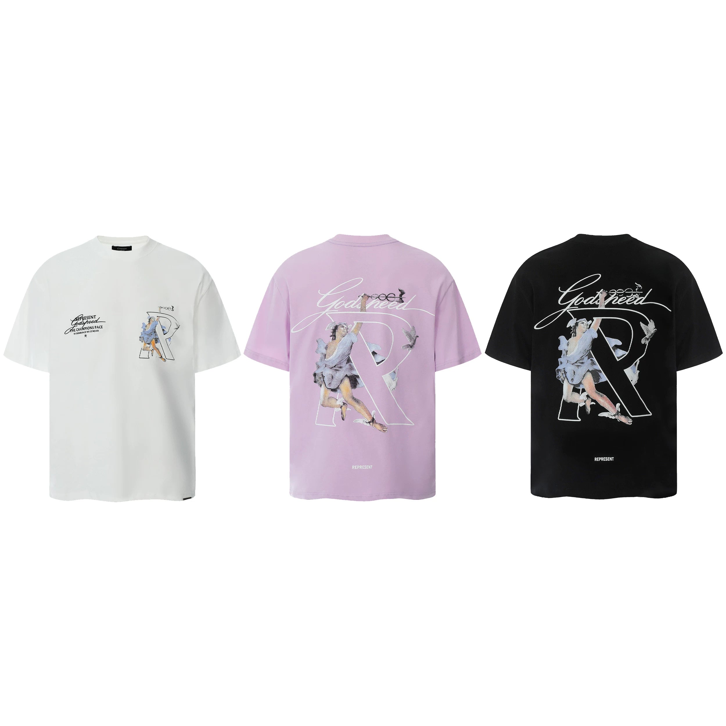 Representative character angel letter short sleeved American niche trendy brand high street summer pure cotton loose fitting men's and women's T-shirt