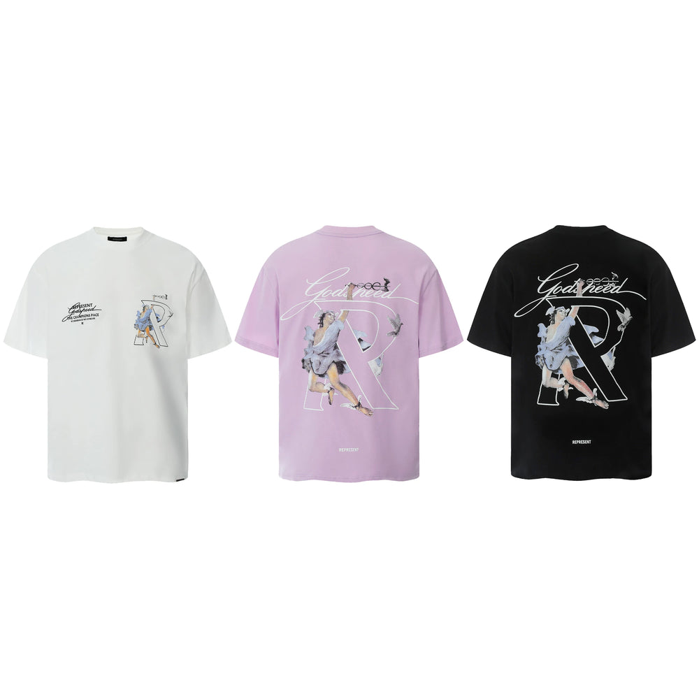Representative character angel letter short sleeved American niche trendy brand high street summer pure cotton loose fitting men's and women's T-shirt