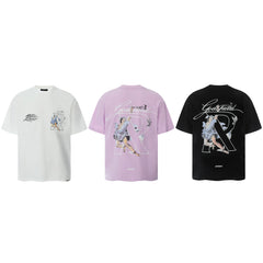 Representative character angel letter short sleeved American niche trendy brand high street summer pure cotton loose fitting men's and women's T-shirt